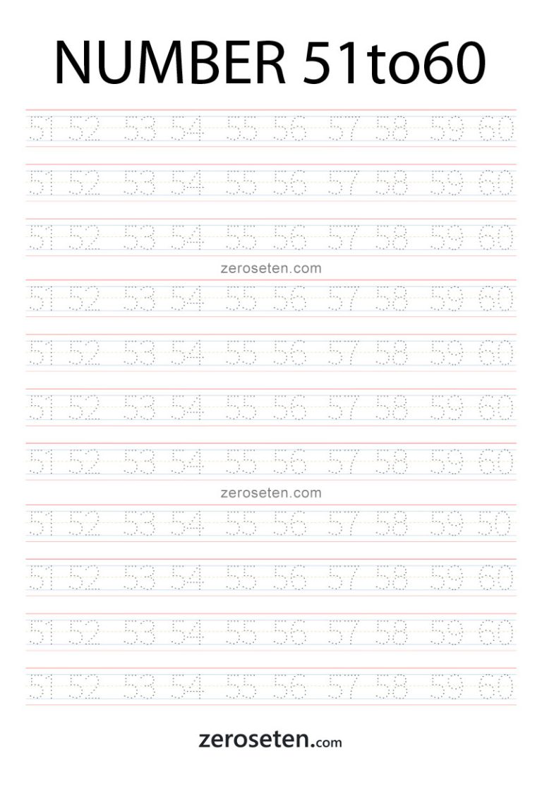 Numbers Tracing Worksheets Fifty one to Sixty Zero se Ten Blog
