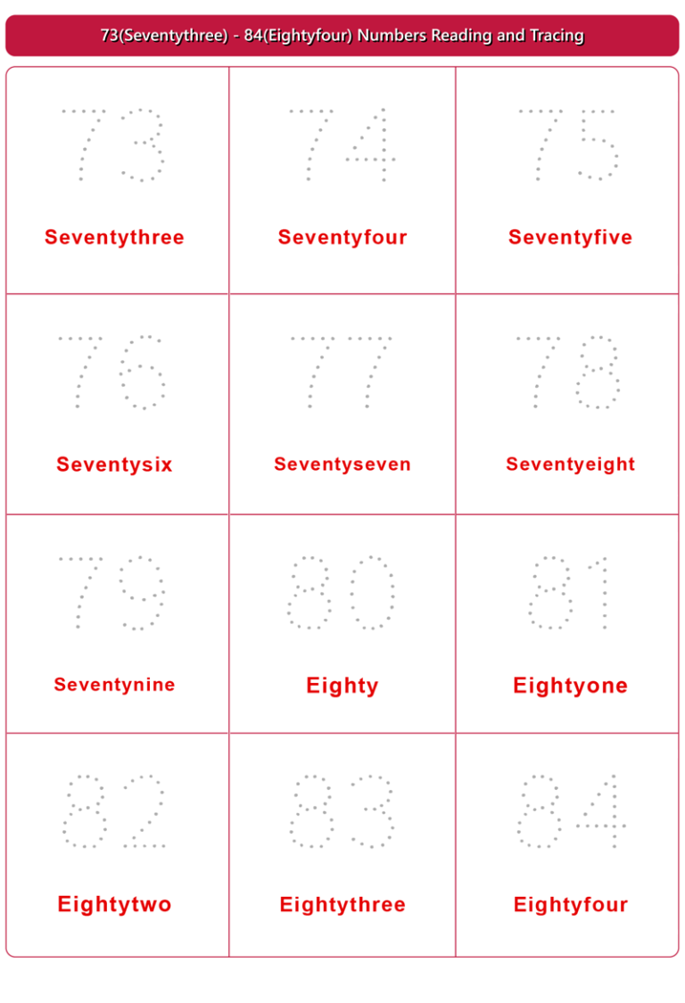 73(Seventythree) – 84(Eightyfour) Numbers Reading and Tracing