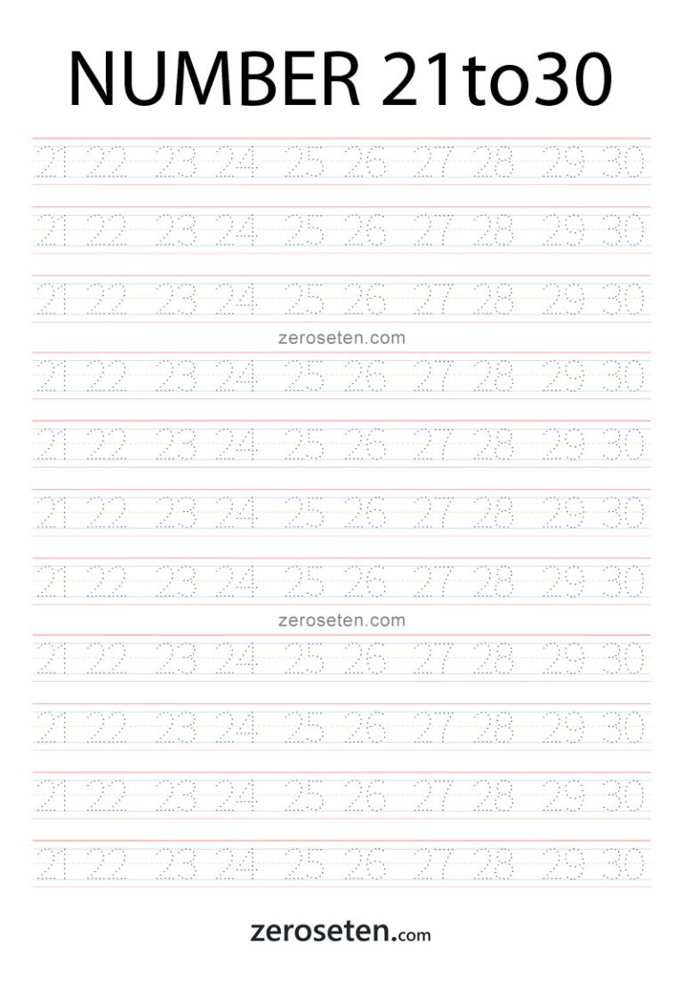 Numbers Tracing Worksheets Twenty one to Thirty - Zero se Ten Blog