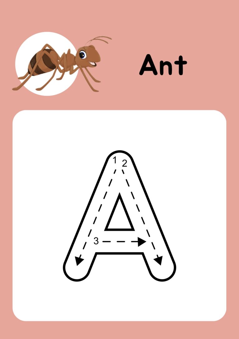 Letter A Tracing Worksheet with Ant