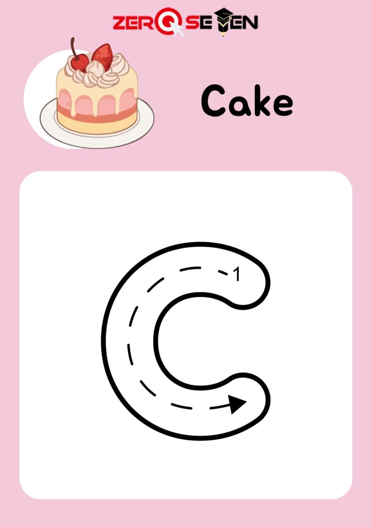 Letter C  Tracing Worksheet with Cake