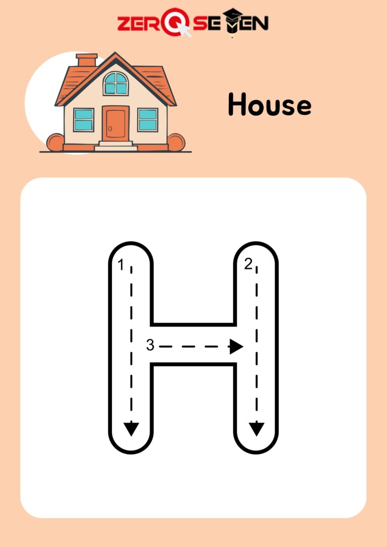 Letter H Tracing Worksheet with House
