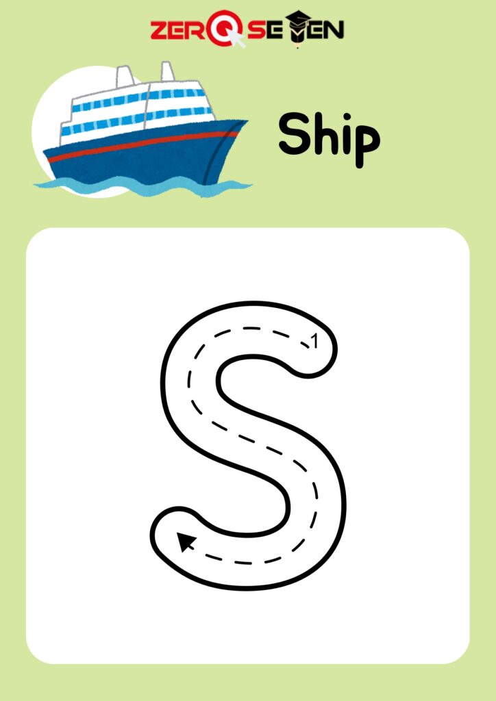 Letter S Tracing Worksheet with Ship - Zero se Ten Blog