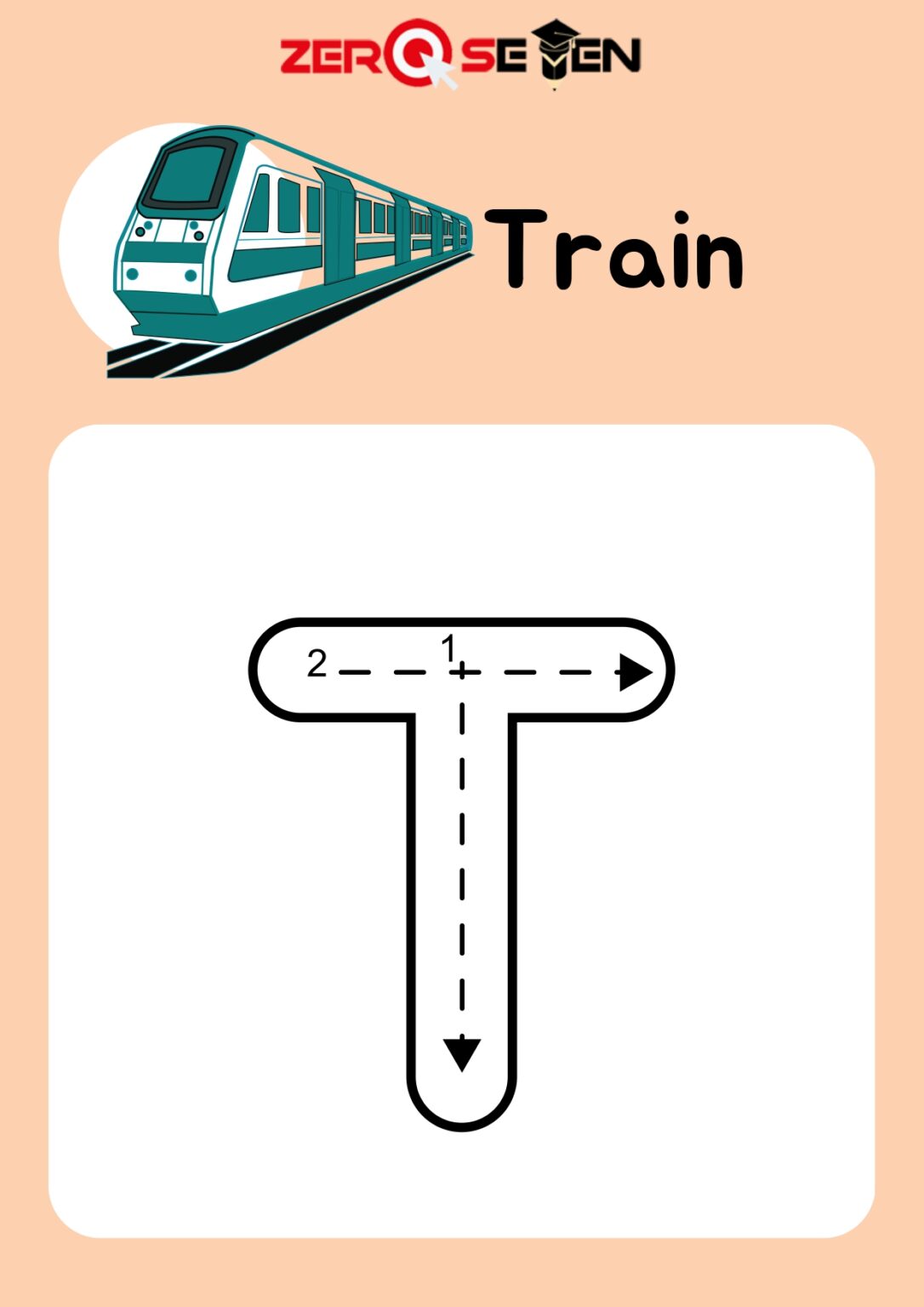 Letter T Tracing Worksheet with Train - Zero se Ten Blog