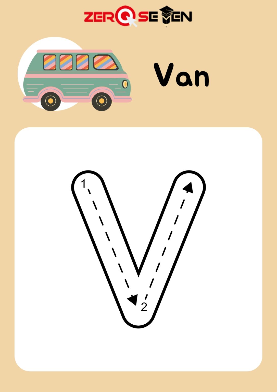 Letter V Tracing Worksheet with Van - Zero se Ten Blog